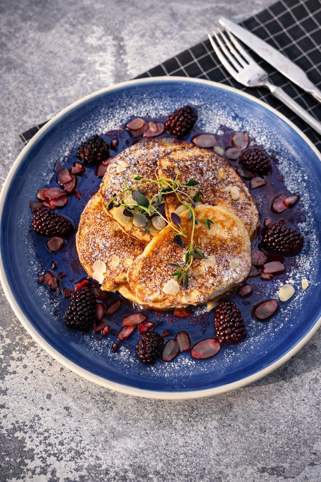 Keto serniczki z patelni z jeżynami i płatkami migdałów