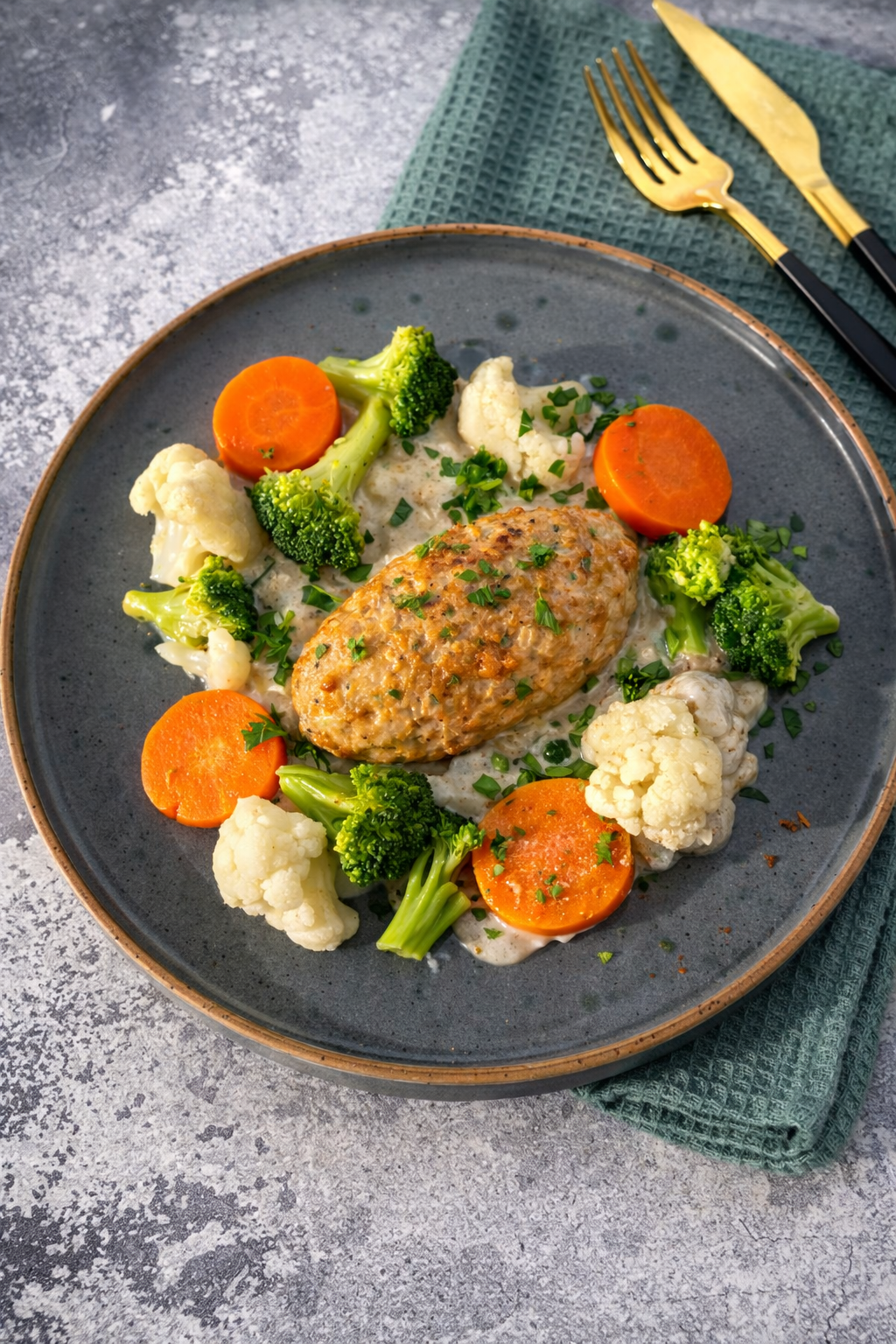 Keto gołąbki bez zawijania w sosie pieczarkowym z bukietem warzyw