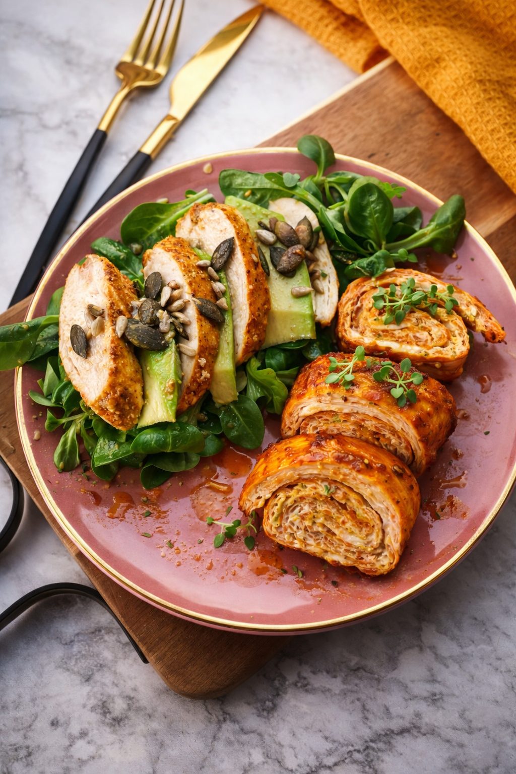 Wrap z marchewki z gotowanym filetem z kurczaka, awokado, sałatą i serem cheddar