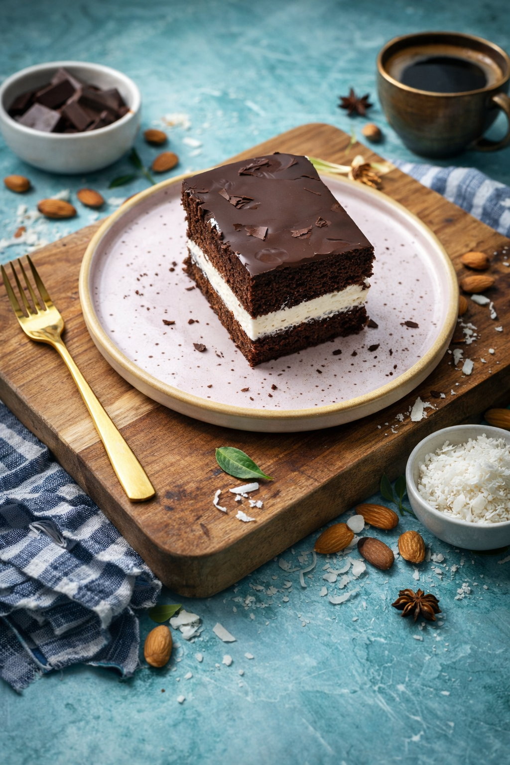 Ketogeniczna wuzetka na mące migdałowej i kokosowej z serkiem śmietankowym i gorzką czekoladą