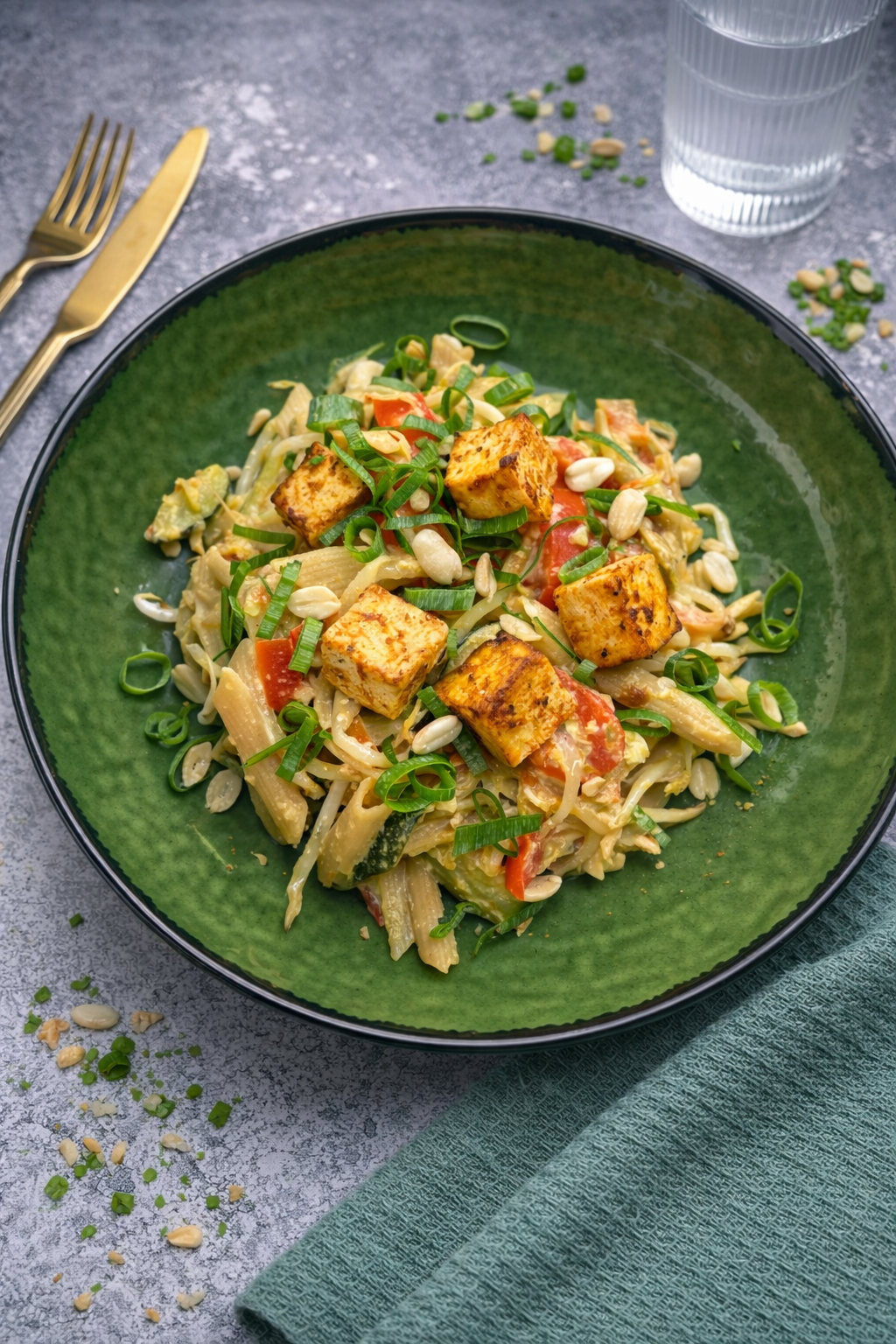 Pad thai na makaronie z soczewicy, z warzywami i tofu