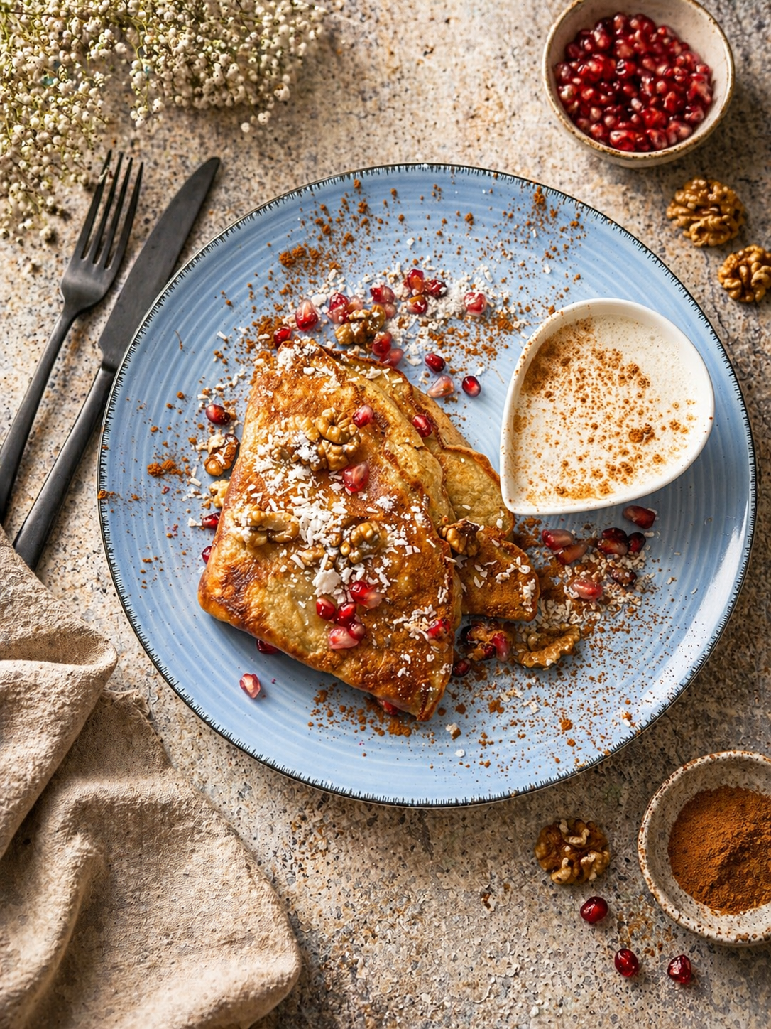 Omlet marchewkowo-migdałowy LOW CARB z polewą i orzechami włoskimi