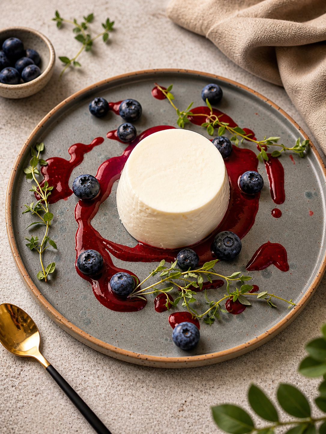 Keto panna cotta śmietankowo-skyrowa z wanilią i cytryną podana z musem malinowym
