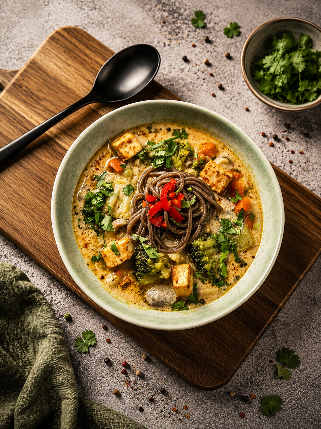 Pikantna zupa limonkowo-imbirowa z makaronem soba i tofu