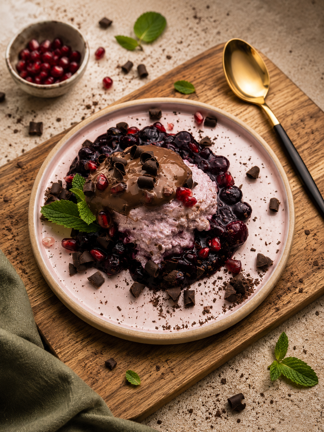 Proteinowy deserek jagodowa chmurka z polewą czekoladową
