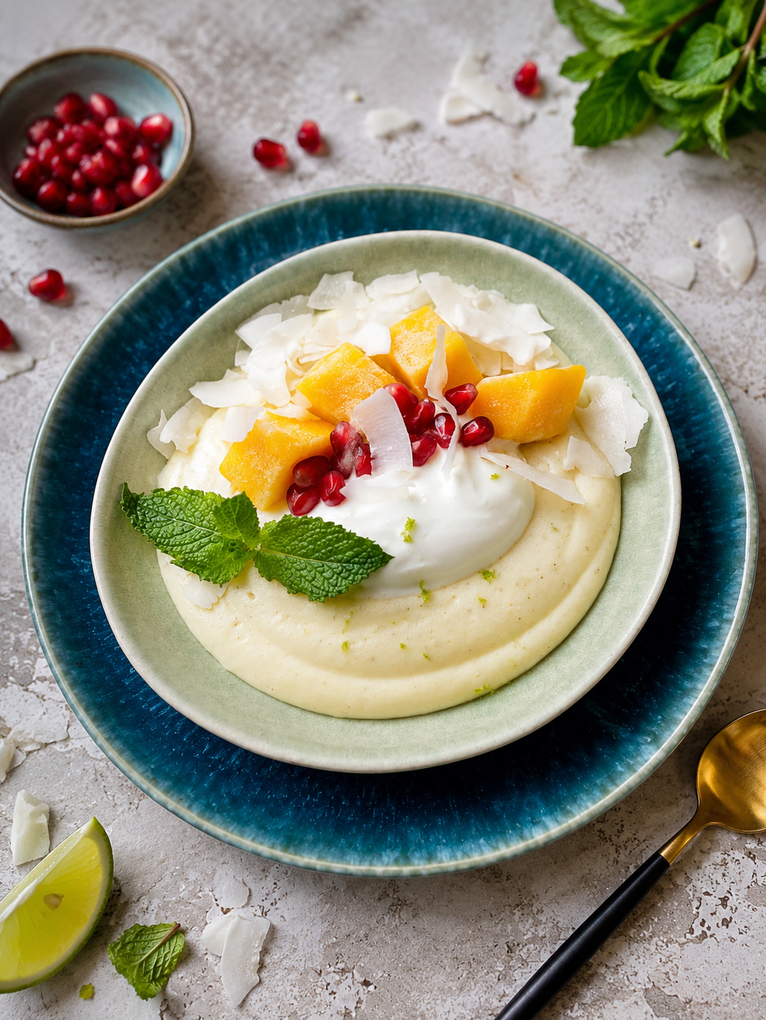 Kokosowa jaglanka ze skyrem i mango / granat