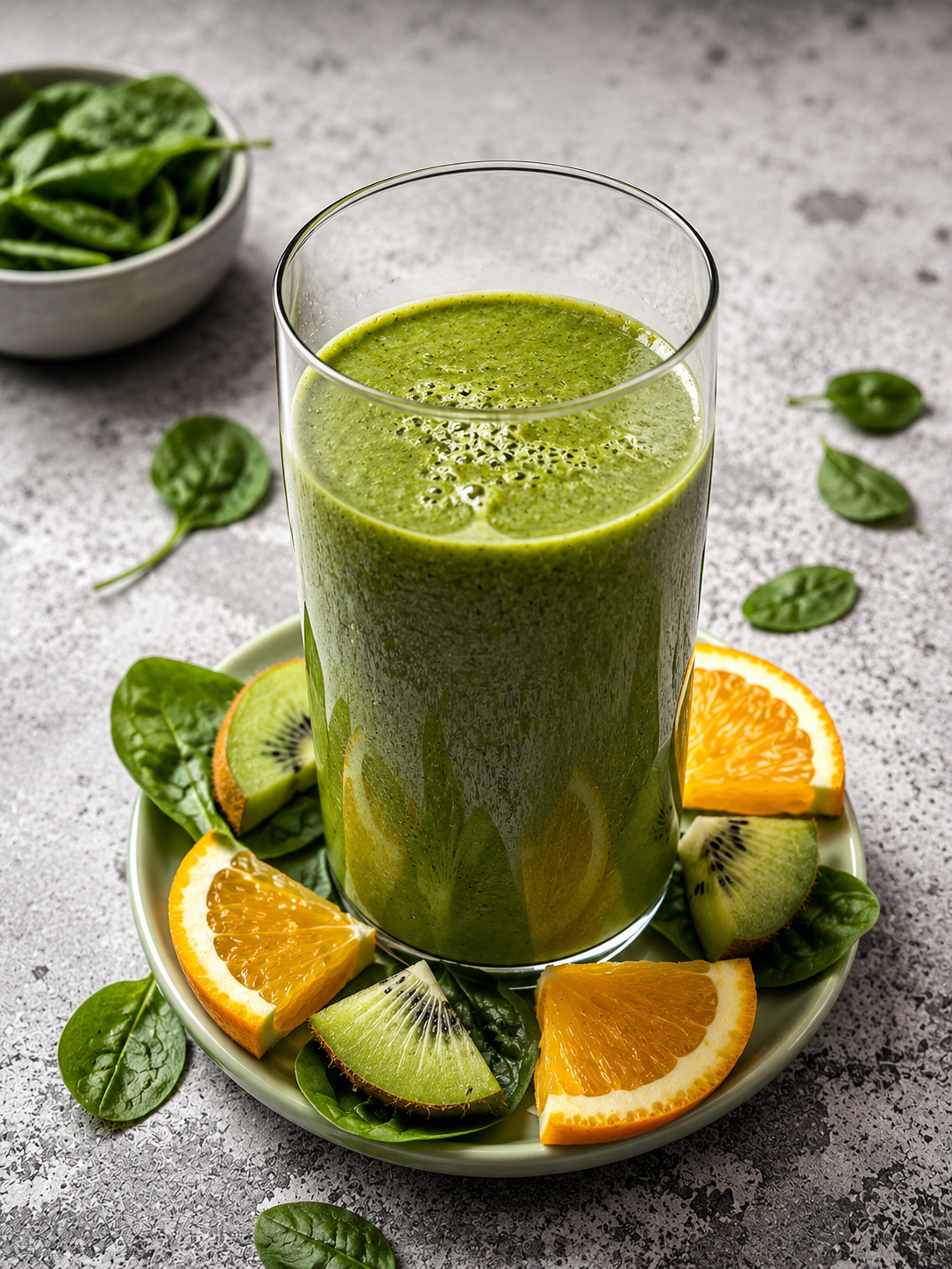 Zielone smoothie z kiwi, pomarańczą, szpinak z imbirem