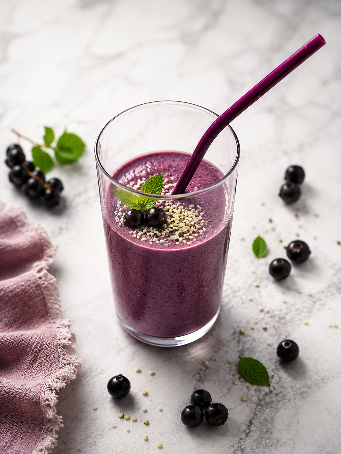 Smoothie proteinowe z porzeczką i nasionami konopii