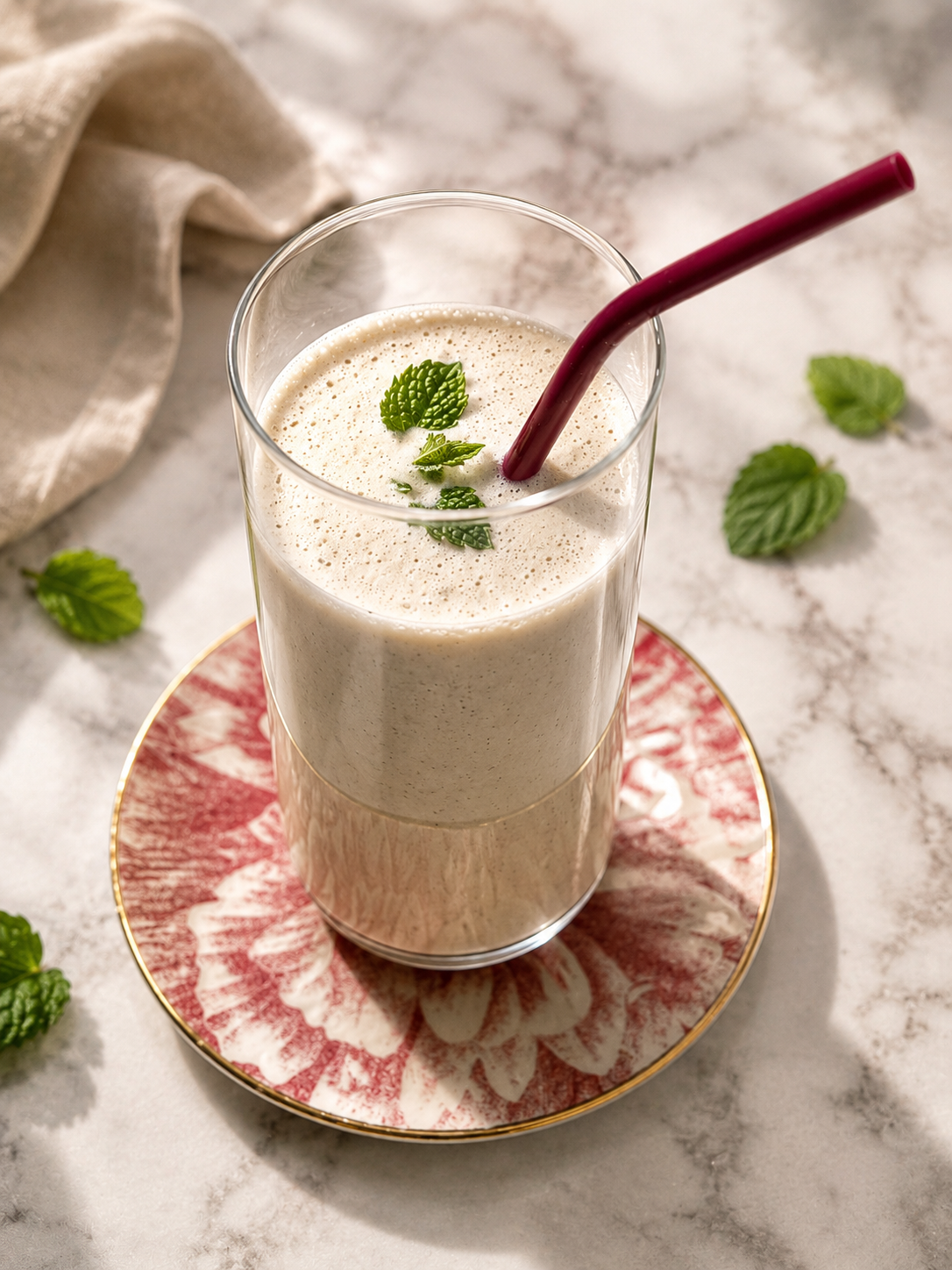 Smoothie chałwowe wysokobiałkowe z pieczoną gruszką, tahiną i jogurtem roślinnym