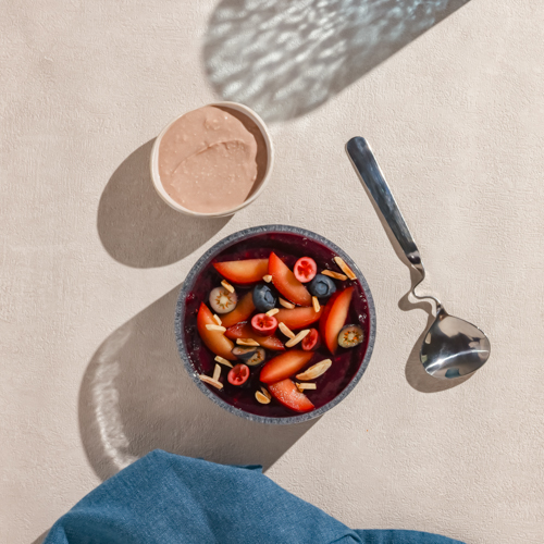 Galaretka owocowa z truskawką i musem kakaowo-chałwowym bez laktozy (może zawierać pestkę)