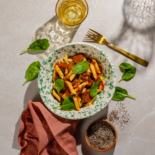 Warzywne ragu z cukinią i makaronem penne