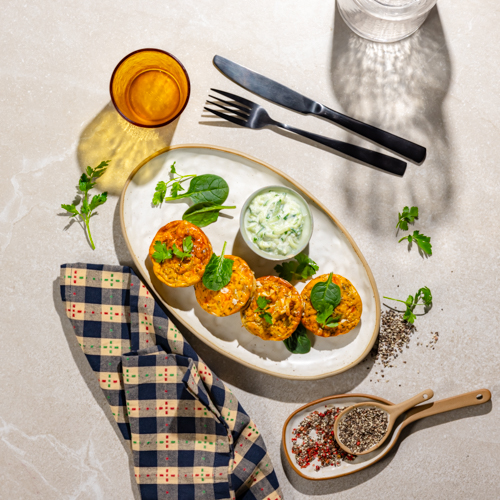 Omleciki z wegańskim serem, pomidorem, oliwkami i sosem tzatziki bez laktozy