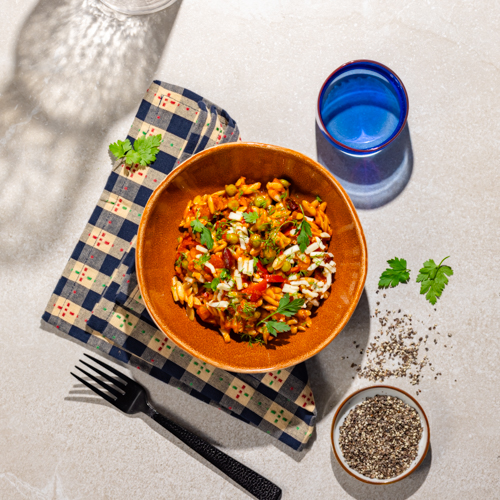 Orzotto, czyli makaron orzo z batatem, czerwoną fasolą i mozzarellą